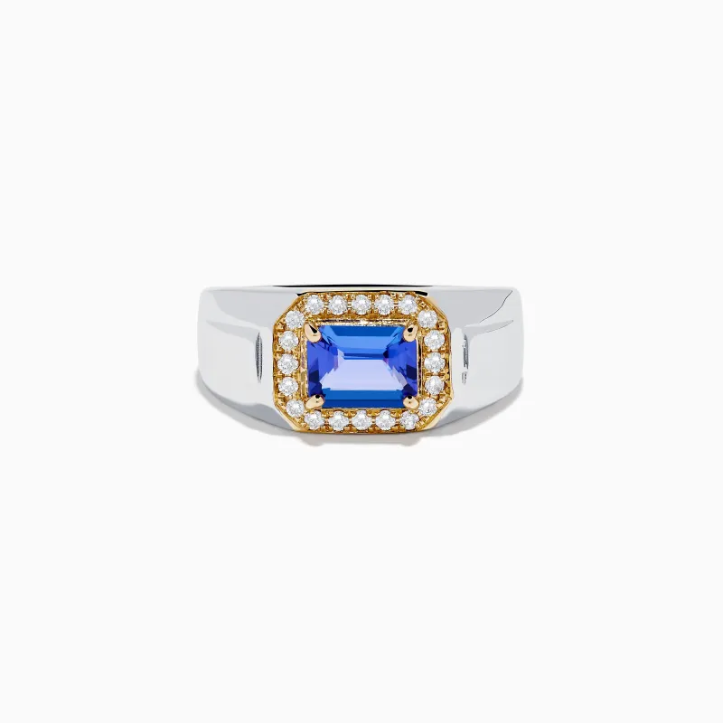Men's 14K White and Yellow Gold Tanzanite and Diamond Ring sold by Effy