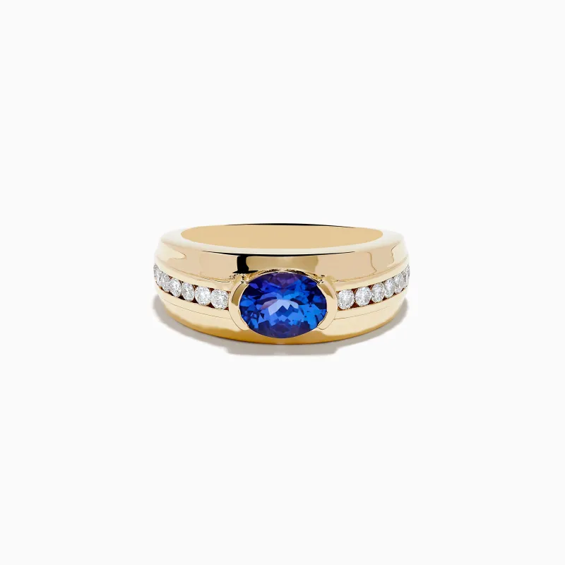 Men's 14K Yellow Gold Tanzanite and Diamond Ring sold by Effy