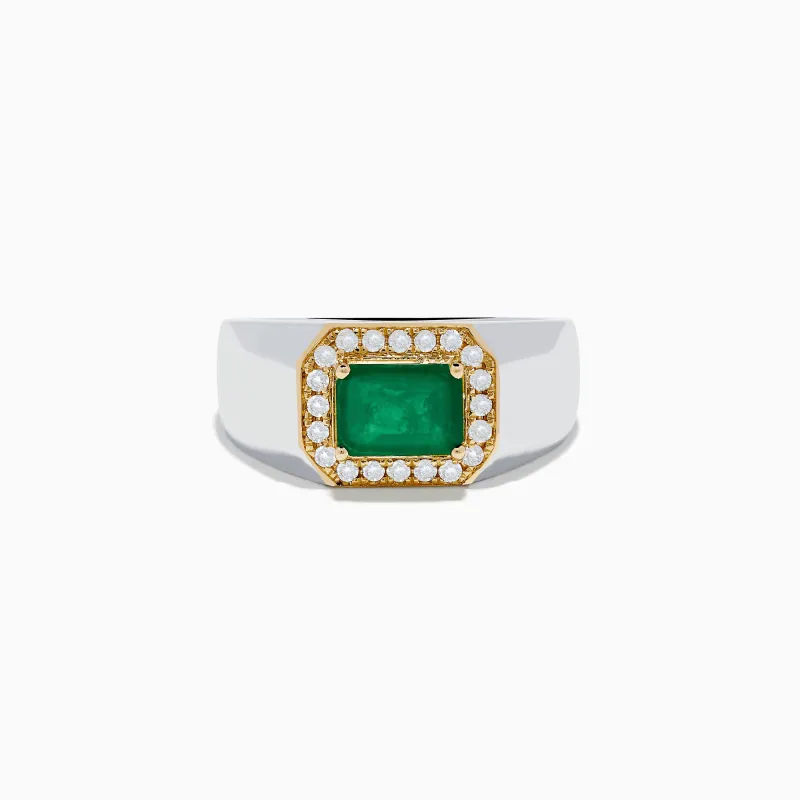 14K White & Yellow Gold Emerald and Diamond Ring sold by Effy