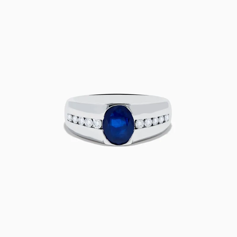 Men's 14K White Gold Sapphire and Diamond Ring sold by Effy