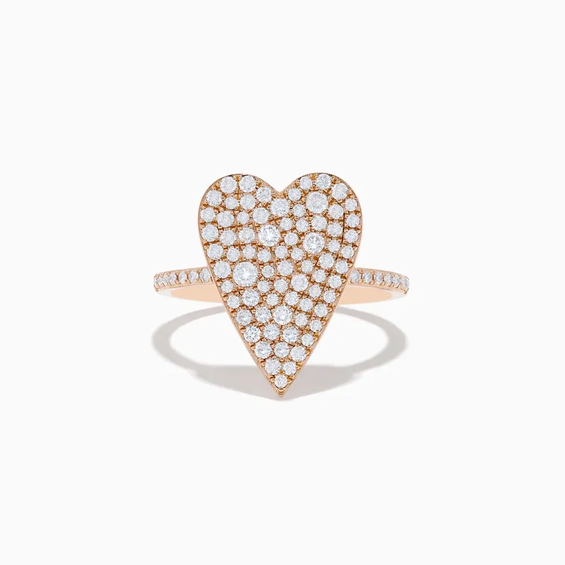 Pave Rose 14K Rose Gold Diamond Heart Ring sold by Effy