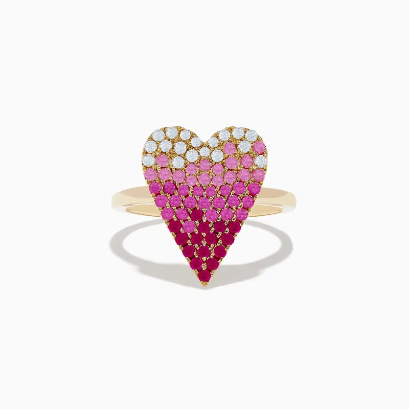 14K Yellow Gold Pink Sapphire & Diamond Heart Ring sold by Effy