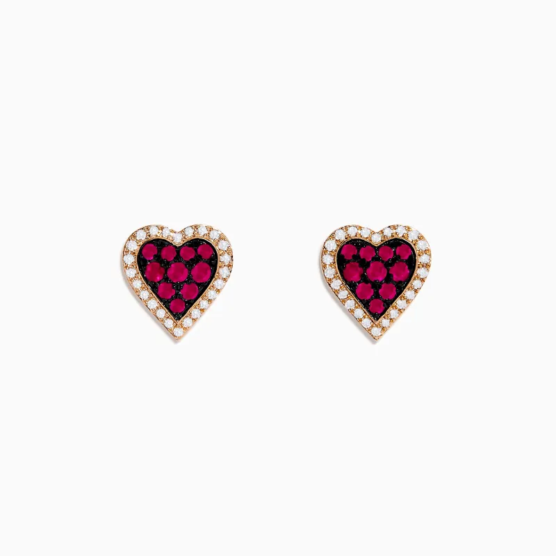 14K Rose Gold Ruby and Diamond Heart Earrings sold by Effy