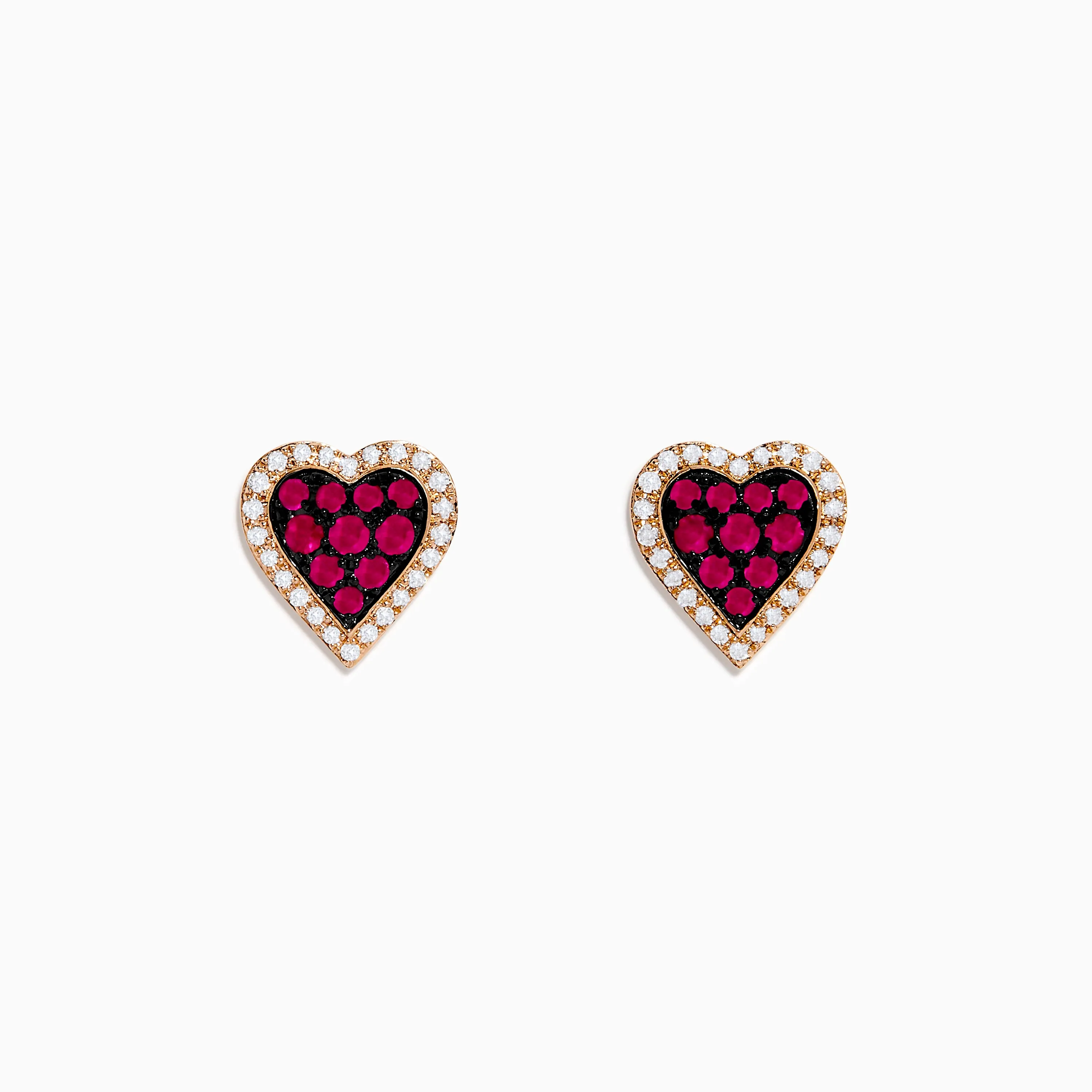 14K Rose Gold Ruby and Diamond Heart Earrings sold by Effy