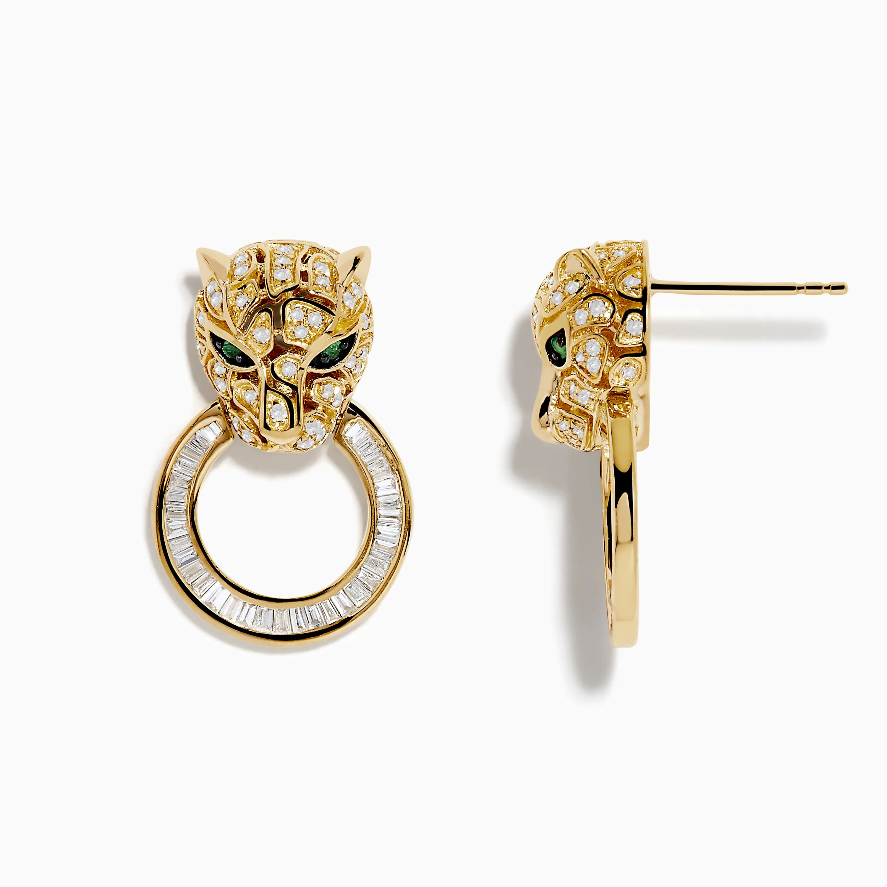 Signature 14K Yellow Gold Diamond and Emerald Panther Earrings sold by Effy product image thumbnail 2