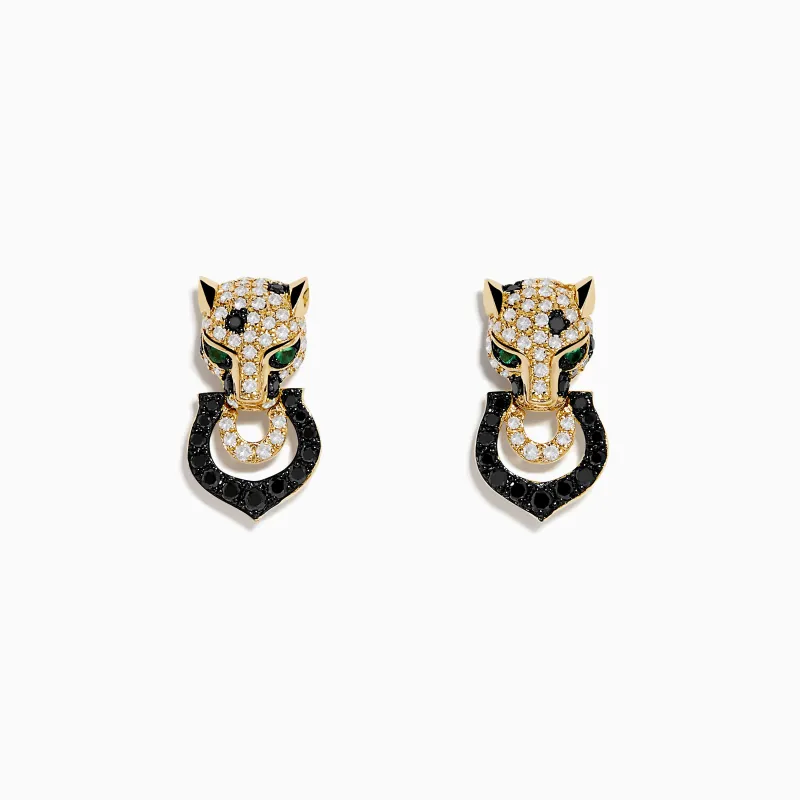 Signature 14K Yellow Gold White and Black Diamond Panther Earrings sold by Effy