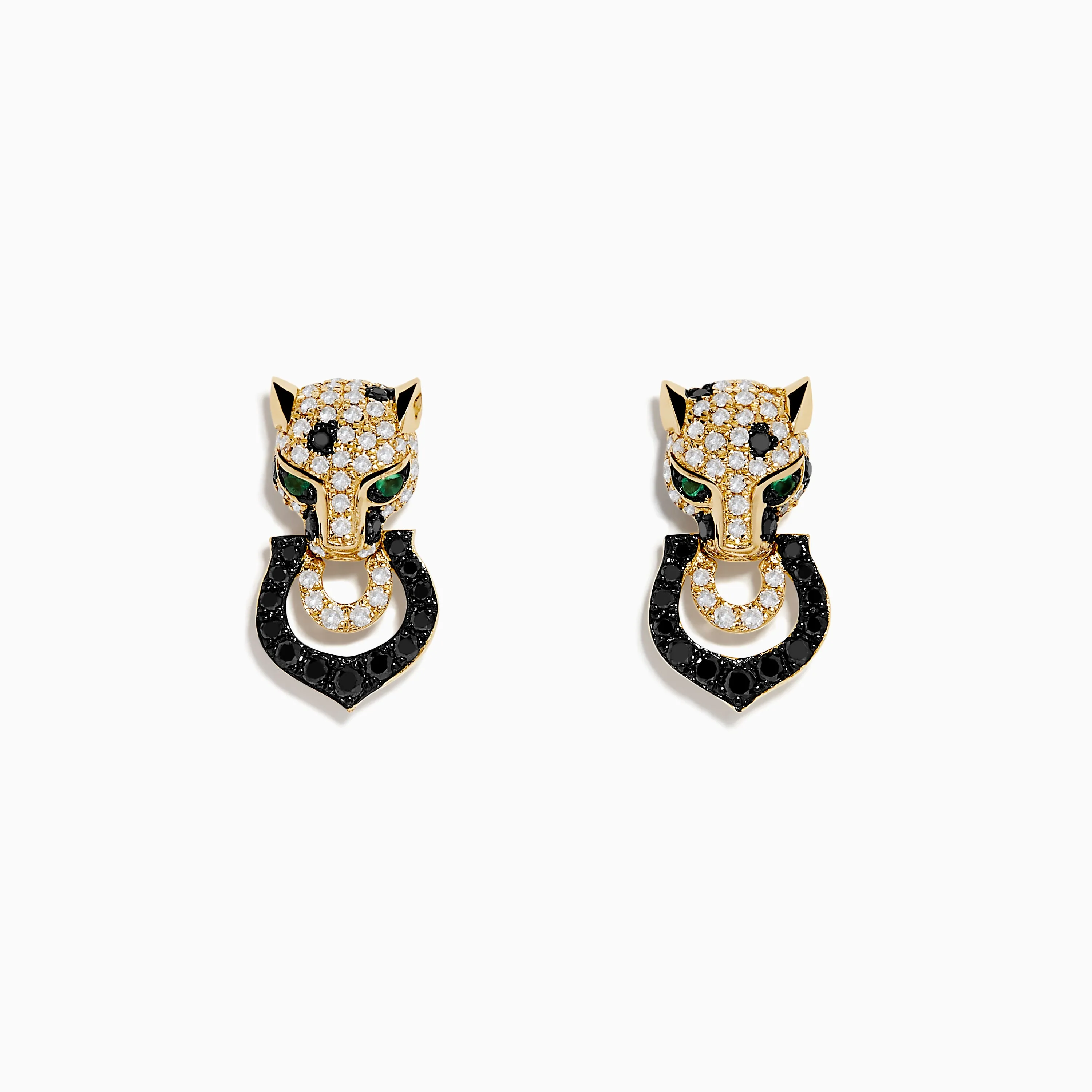 Signature 14K Yellow Gold White and Black Diamond Panther Earrings sold by Effy