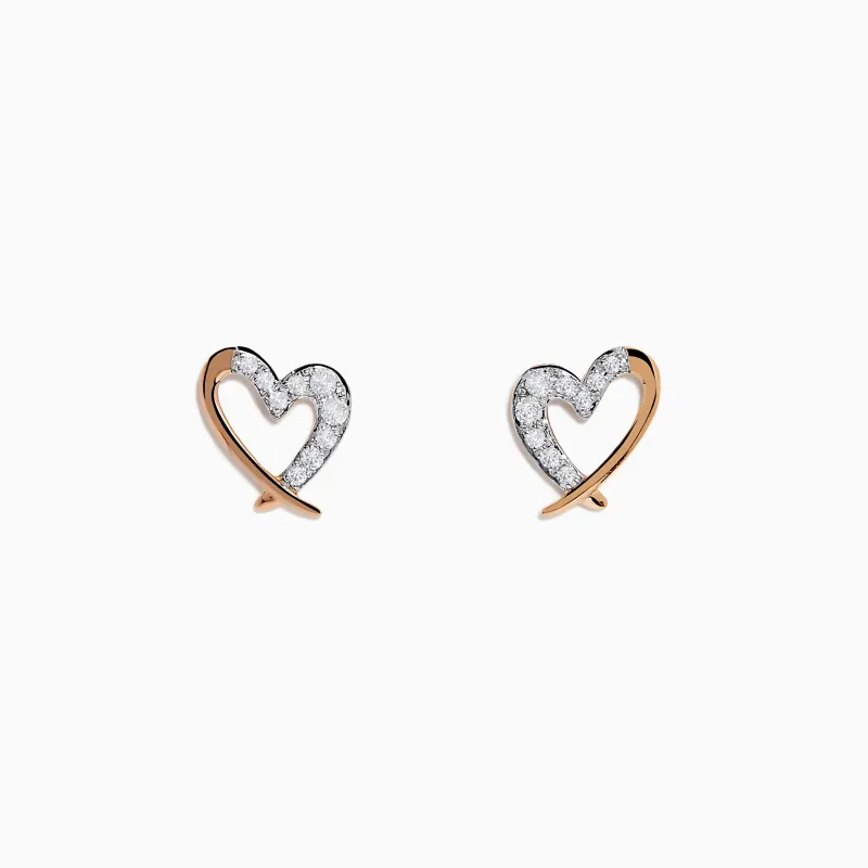14K Rose Gold Diamond Open Heart Earrings sold by Effy