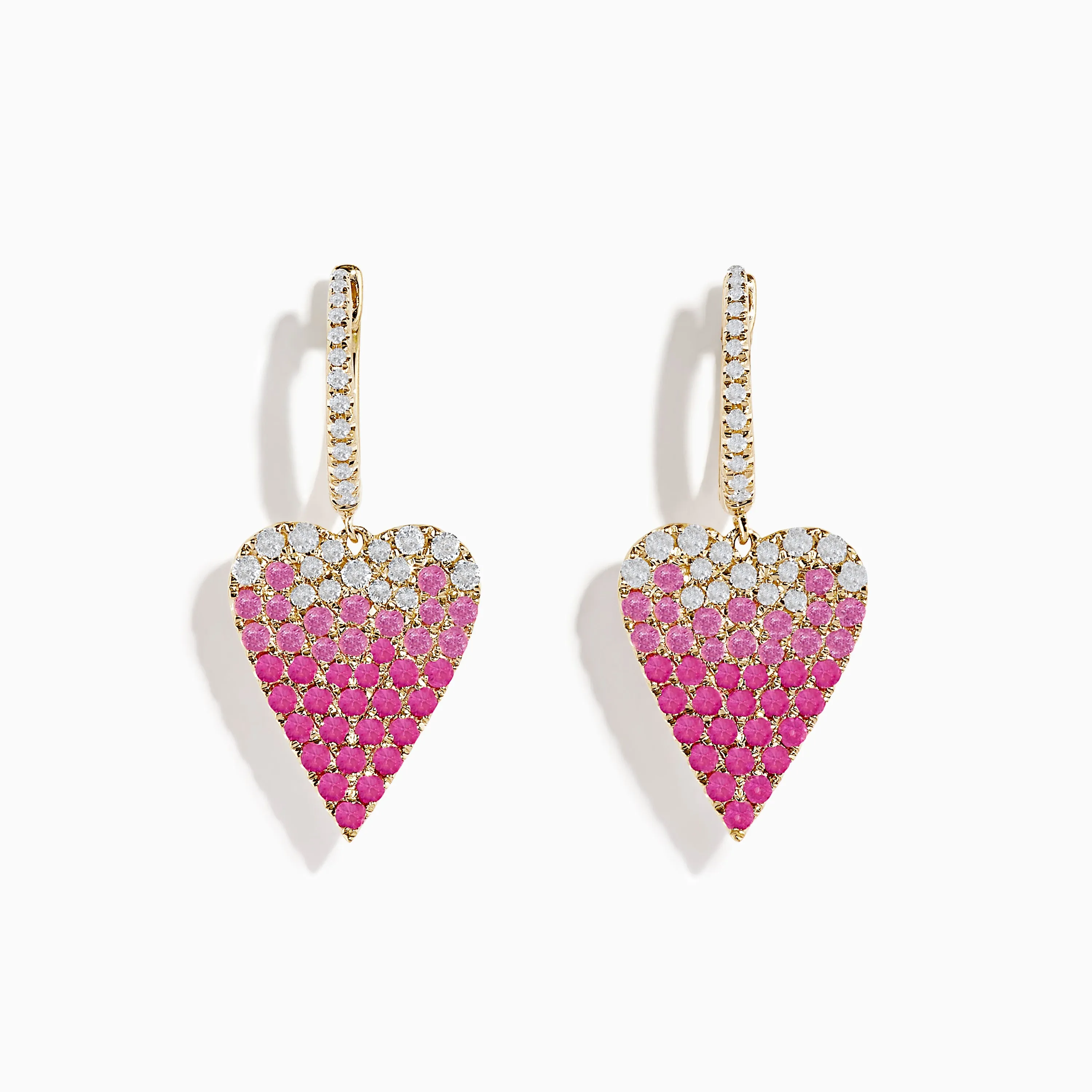 14K Yellow Gold Pink Sapphire and Diamond Heart Earrings sold by Effy