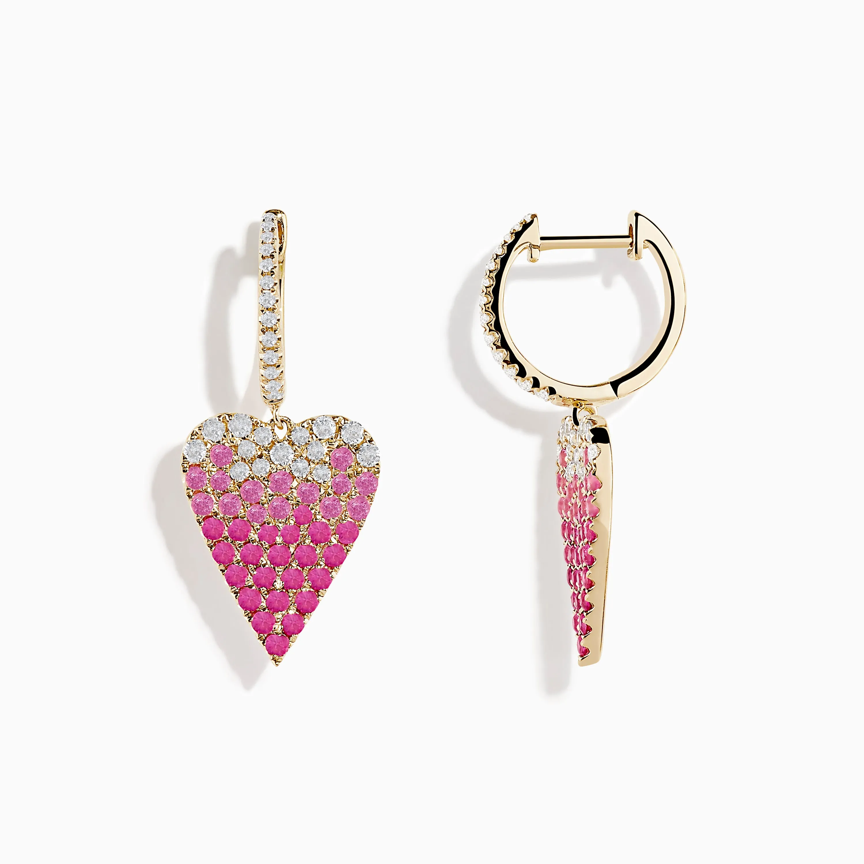 14K Yellow Gold Pink Sapphire and Diamond Heart Earrings sold by Effy product image thumbnail 2
