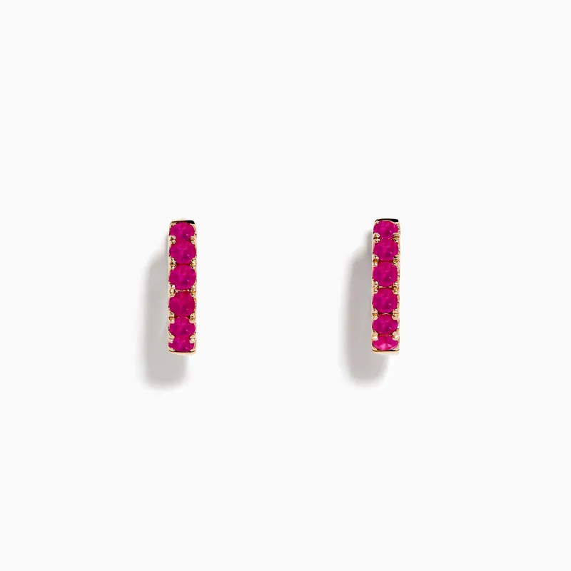 14K Rose Gold Pink Sapphire Huggie Earrings sold by Effy