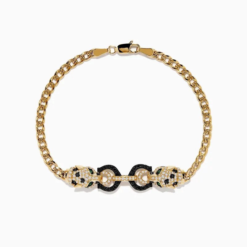Signature 14K Yellow Gold Black and White Diamond Panther Bracelet sold by Effy