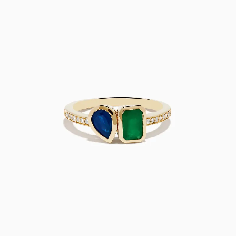 14K Yellow Gold Emerald and Sapphire Toi Et Moi Diamond Ring sold by Effy