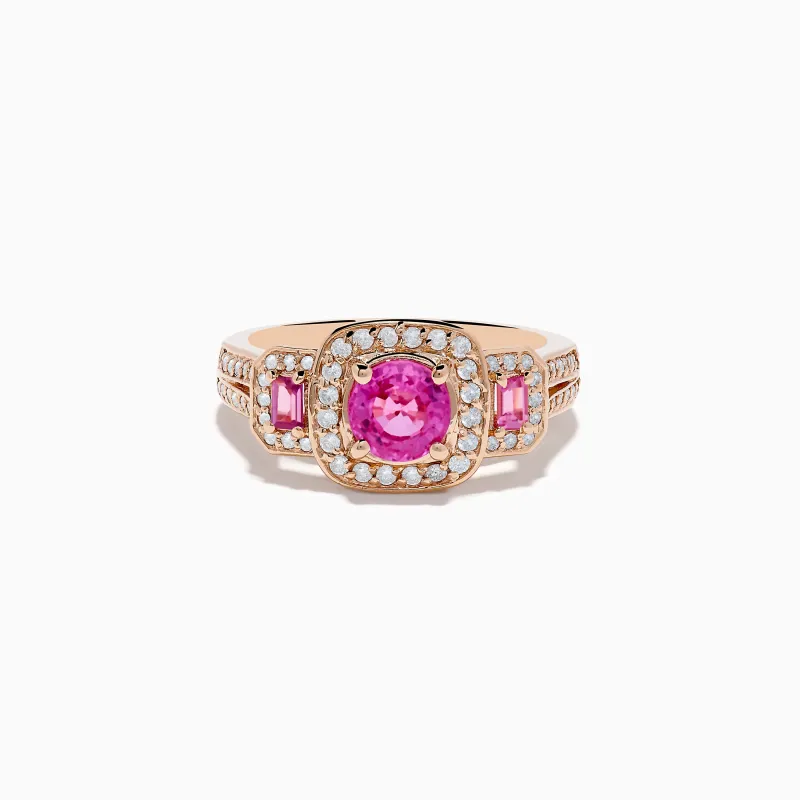14K Rose Gold Pink Sapphire and Diamond Ring sold by Effy