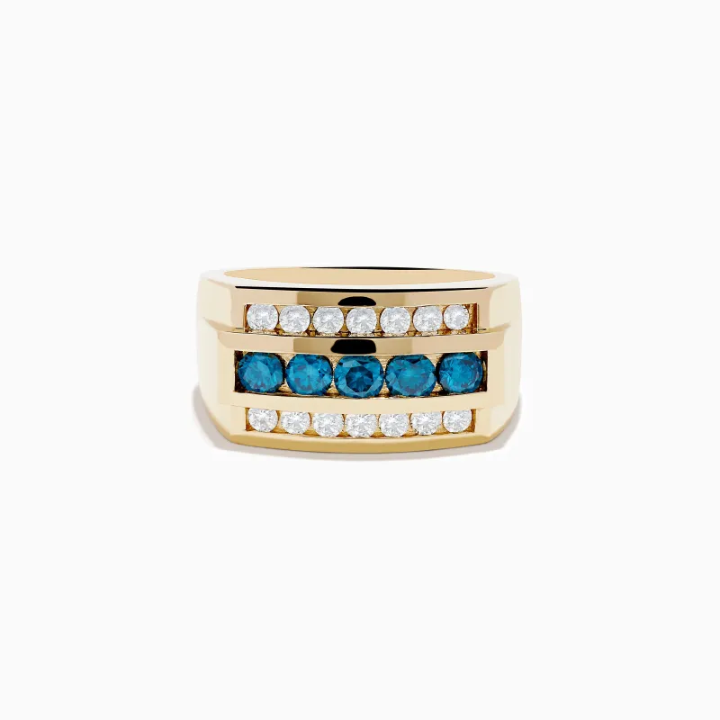 Men's 14K Yellow Gold Blue and White Diamond Ring sold by Effy