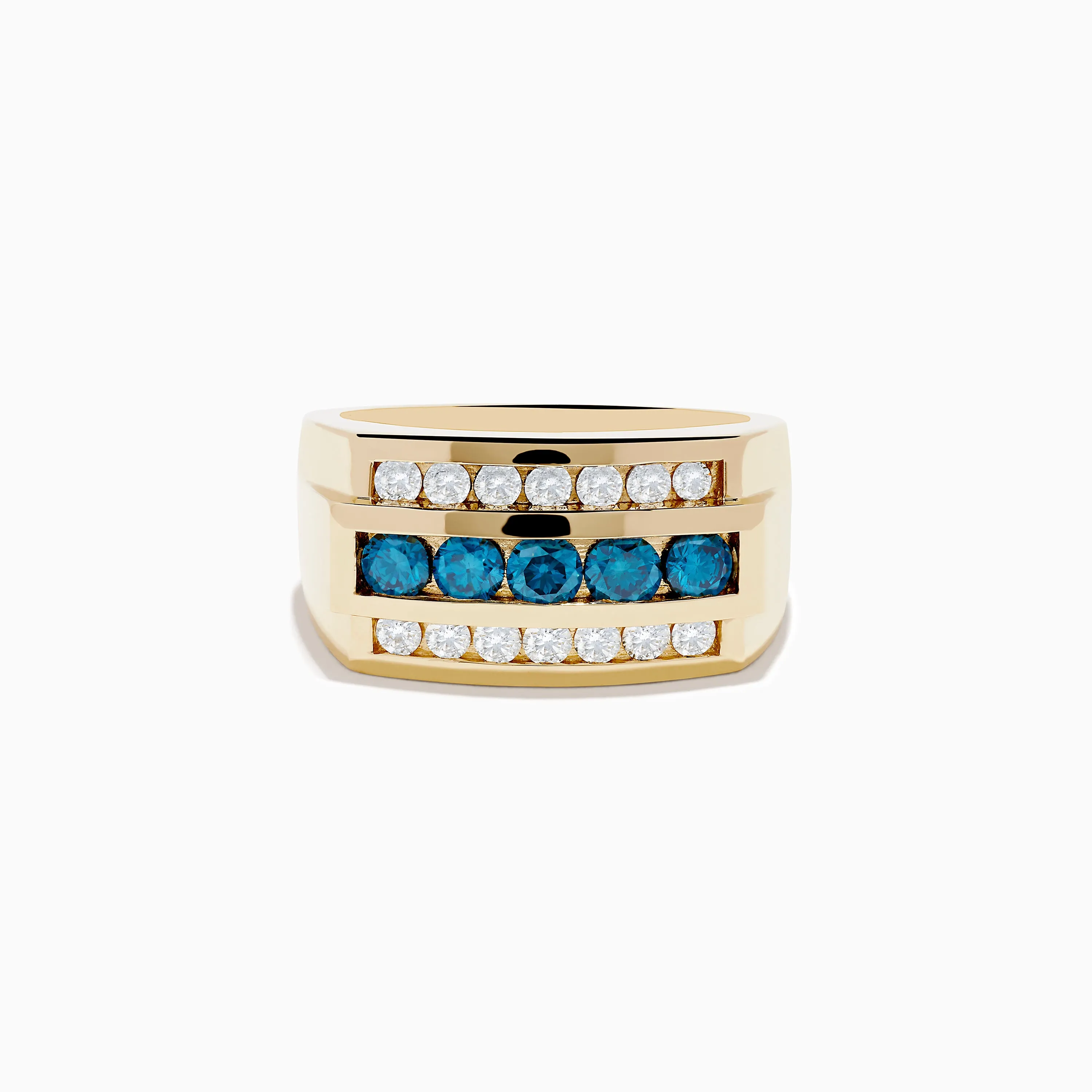 Men's 14K Yellow Gold Blue and White Diamond Ring sold by Effy