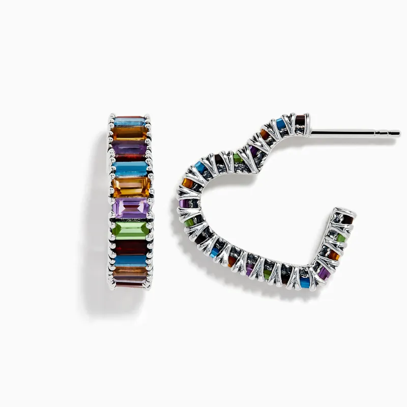 Mosaic 925 Sterling Silver Multi Color Gemstone Heart Earrings sold by Effy