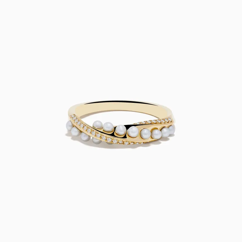 14K Yellow Gold Fresh Water Pearl and Diamond Ring sold by Effy