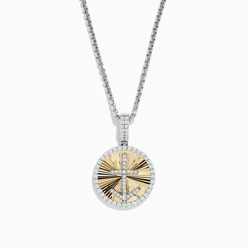 Novelty 14K White & Yellow Gold Diamond Anchor Coin Pendant sold by Effy