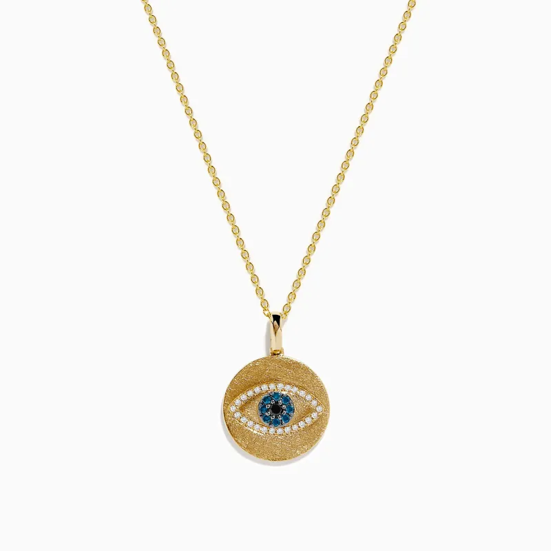 Novelty 14K Yellow Gold Blue, White and Black Diamond Evil Eye Pendant sold by Effy