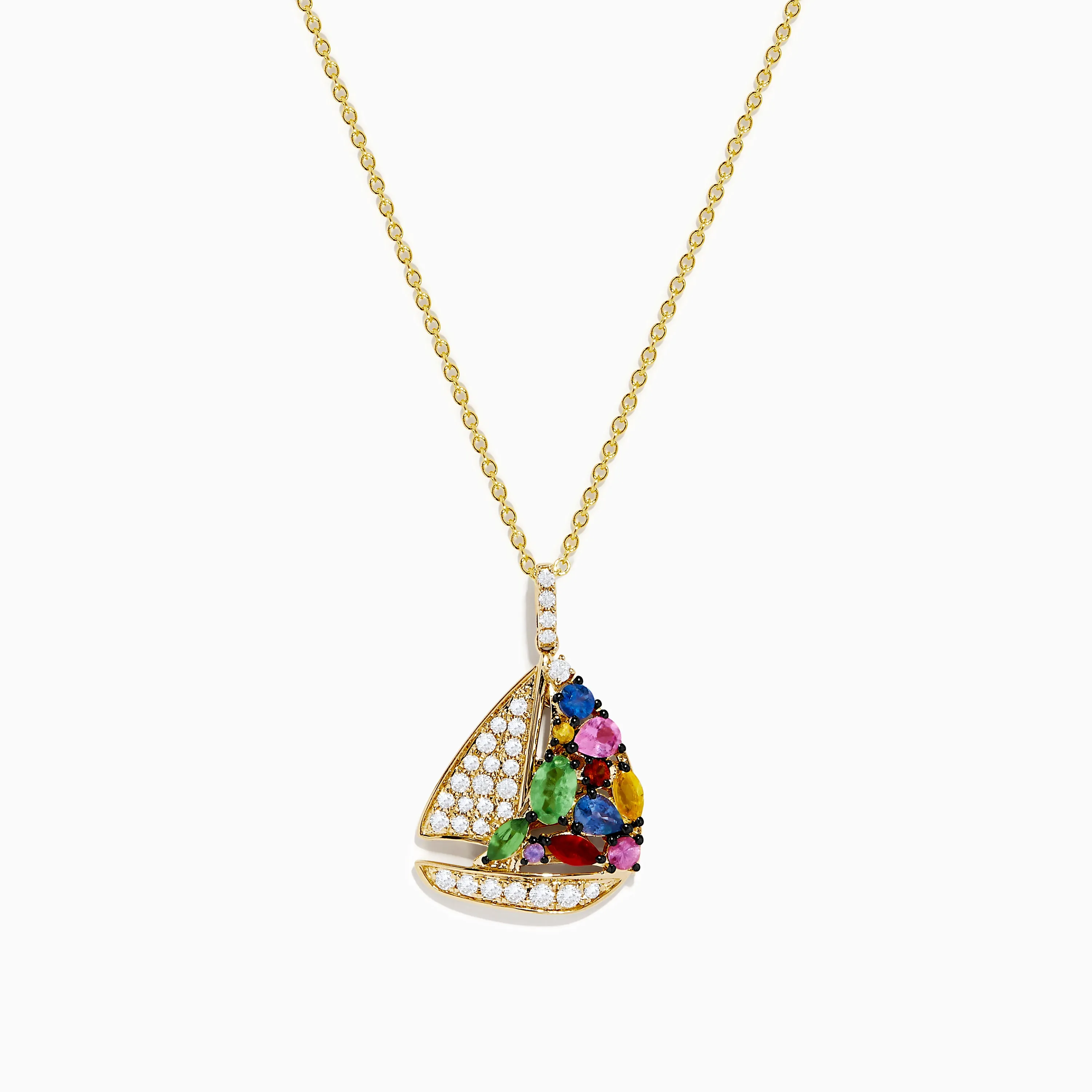 Seaside 14K Yellow Gold Diamond Multi Sapphire Boat Pendant sold by Effy