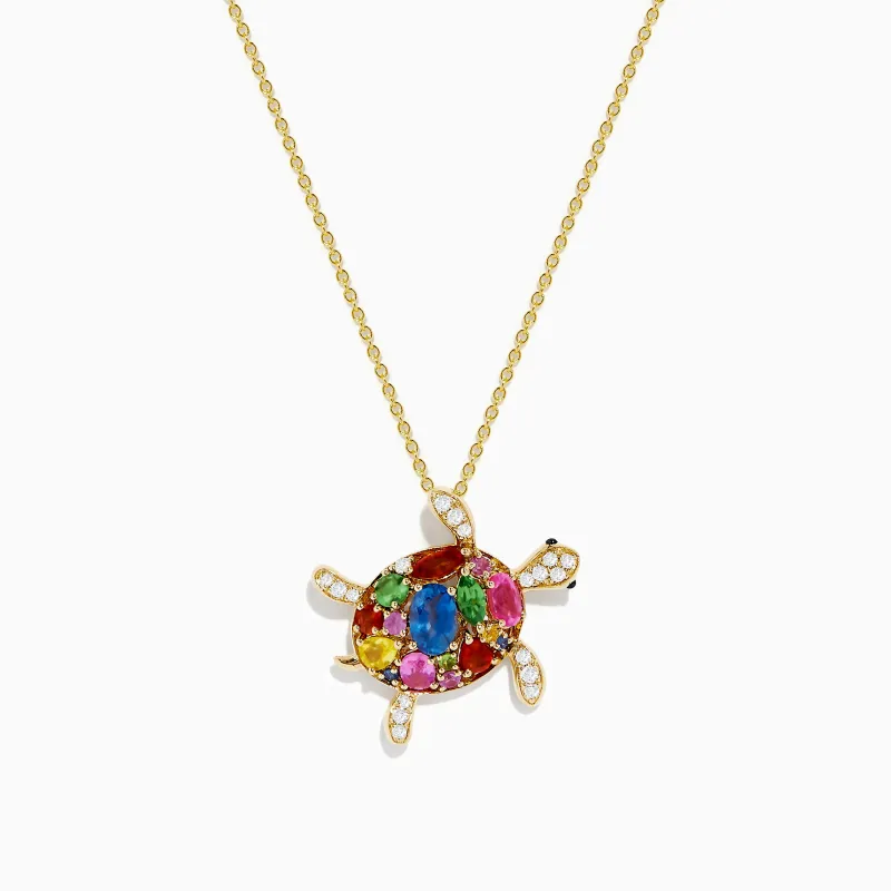 Seaside 14K Yellow Gold Multi Sapphire and Diamond Turtle Pendant sold by Effy