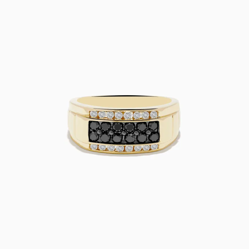 Men's 14K Yellow Gold White and Black Diamond Ring sold by Effy