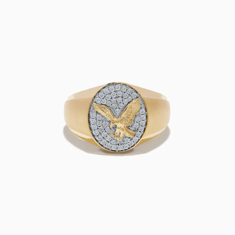 14K Yellow Gold Diamond Eagle Signet Ring sold by Effy