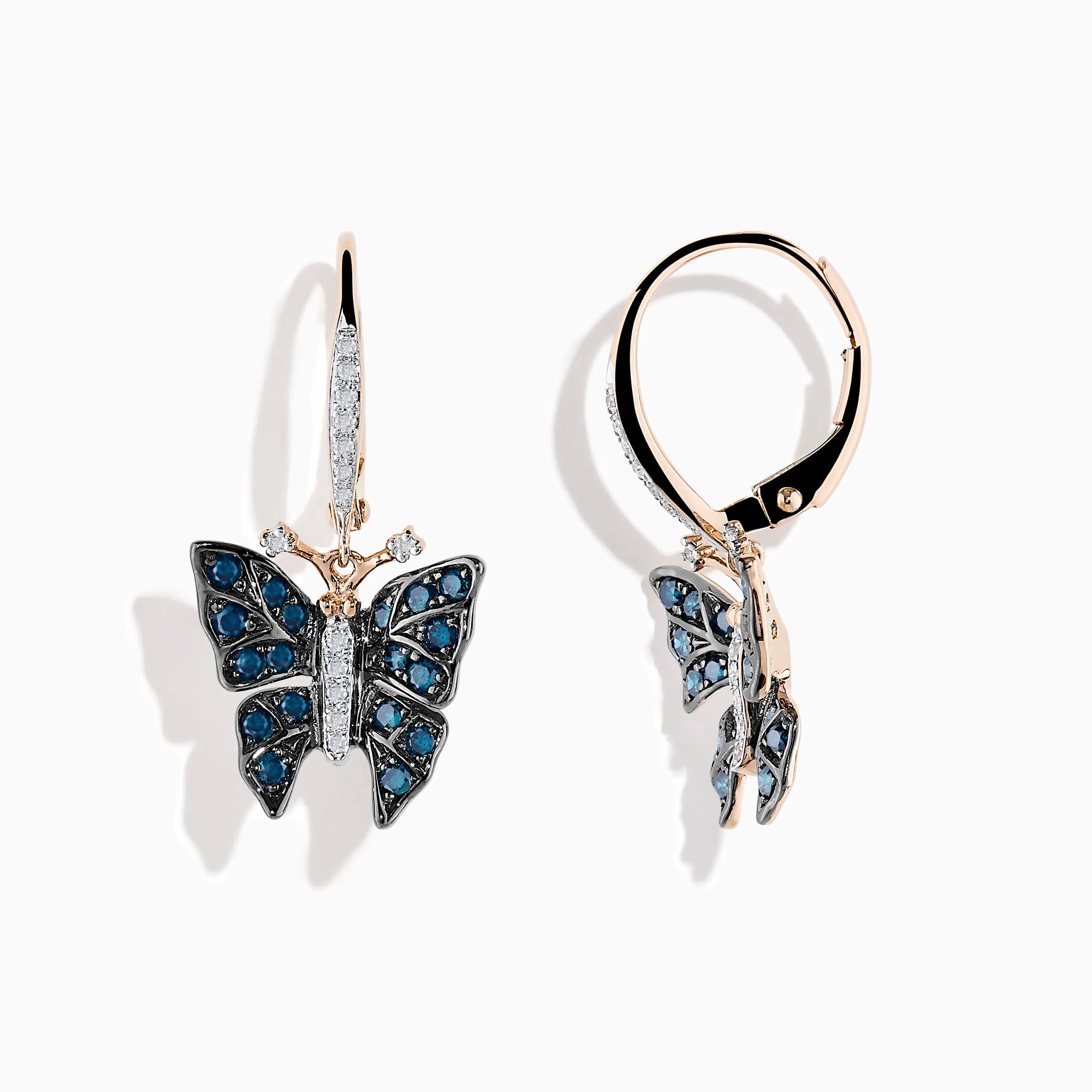14K Rose Gold White and Blue Diamond Butterfly Earrings sold by Effy product image thumbnail 2