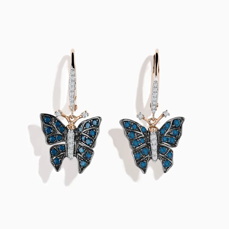 14K Rose Gold White and Blue Diamond Butterfly Earrings sold by Effy