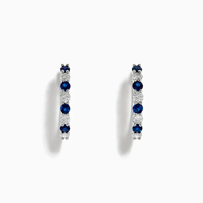14K White Gold Sapphire and Diamond Hoop Earrings sold by Effy