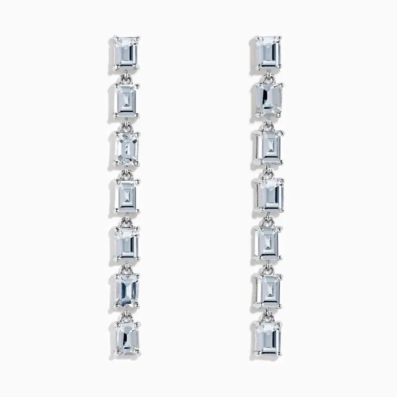 14K White Gold White Sapphire Drop Earrings sold by Effy