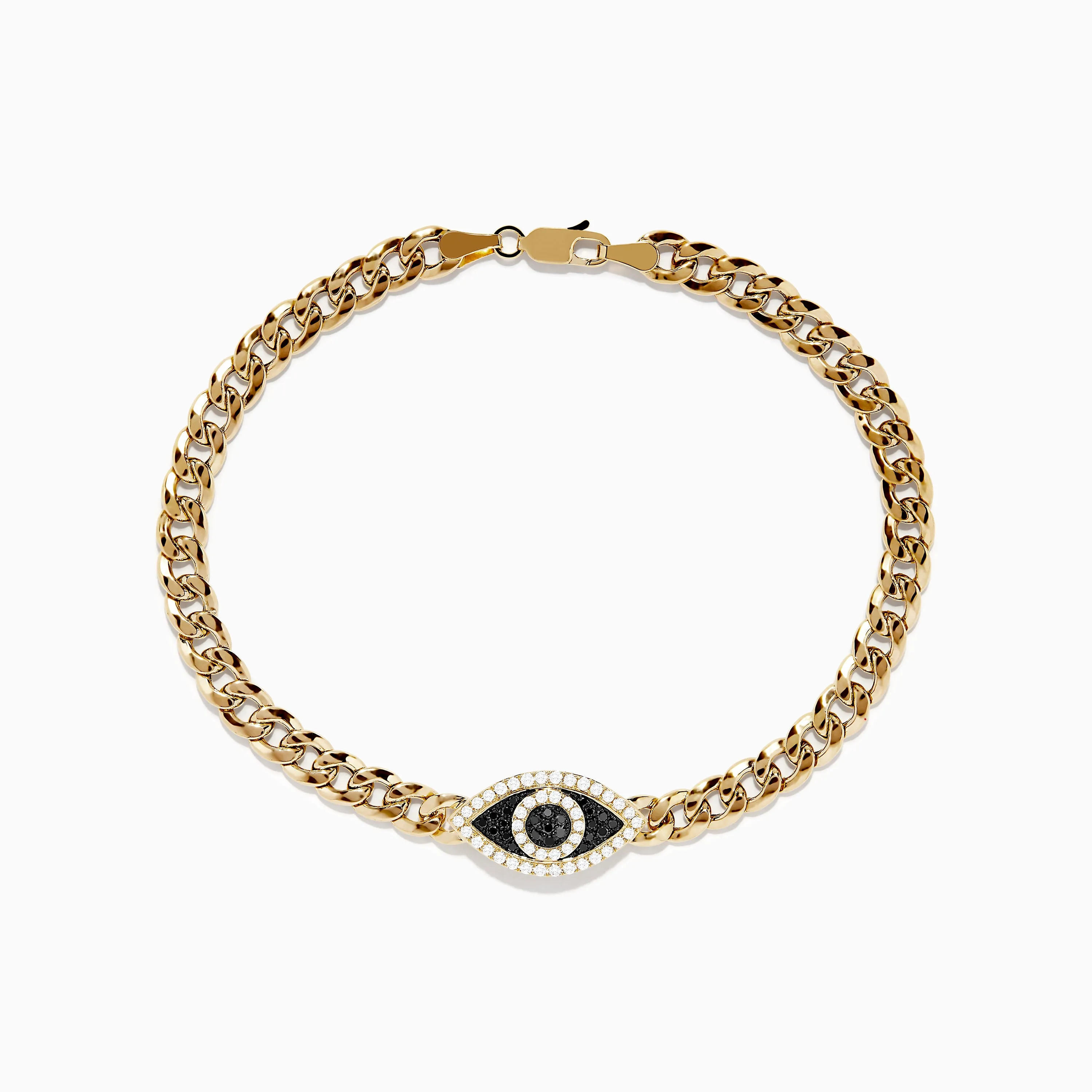 Men's 14K Yellow Gold Black and White Diamond Evil Eye Chain Bracelet 8.75" sold by Effy