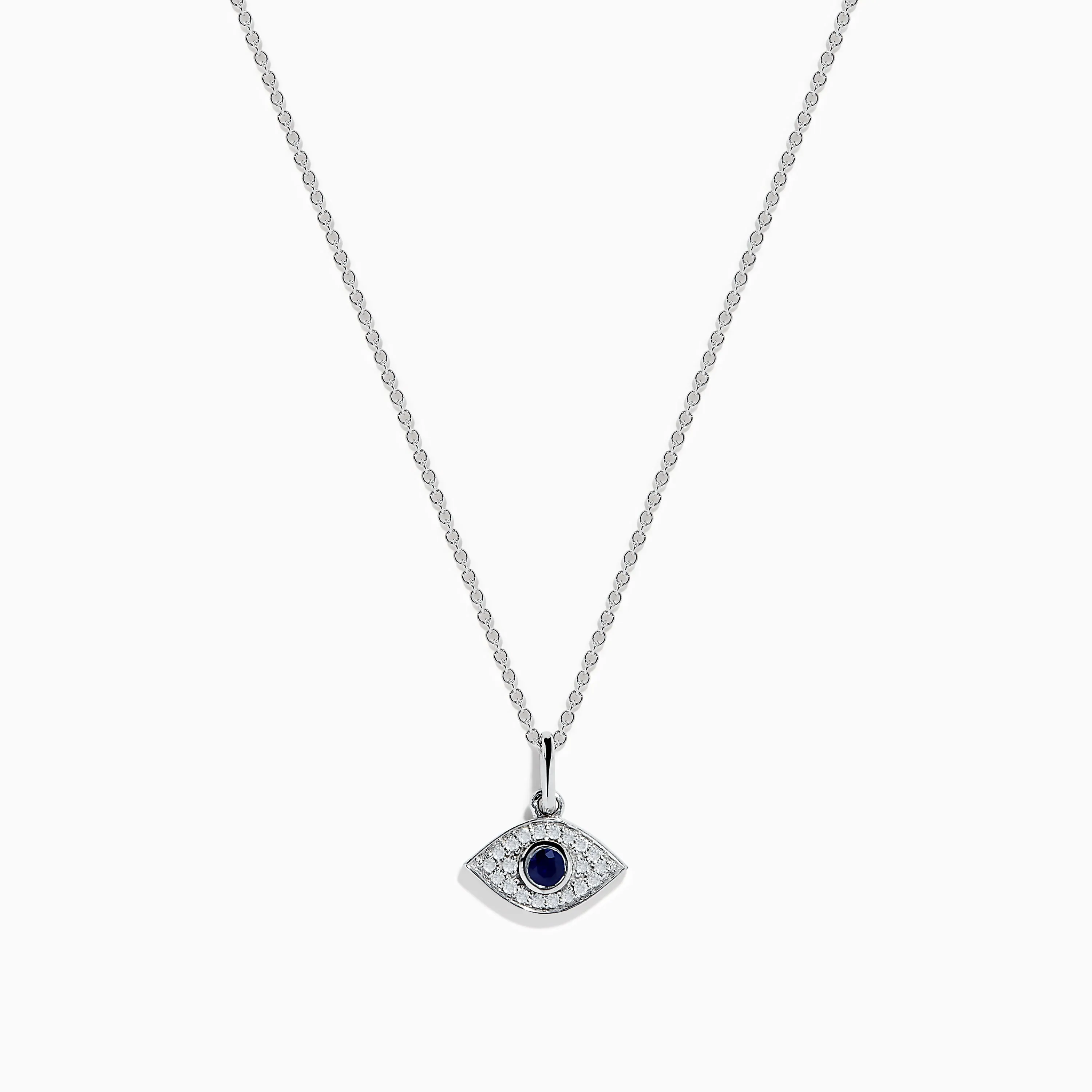 Novelty 14K White Gold Sapphire and Diamond Evil Eye Pendant sold by Effy