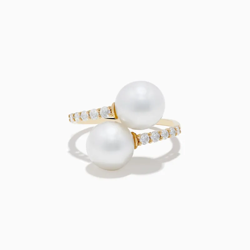 14K Yellow Gold Fresh Water Pearl and Diamond Bypass Ring sold by Effy