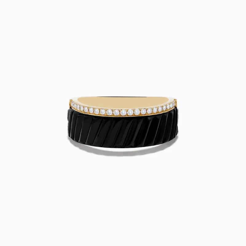 Men's Eclipse14K Yellow Gold Onyx and Diamond Band Ring sold by Effy