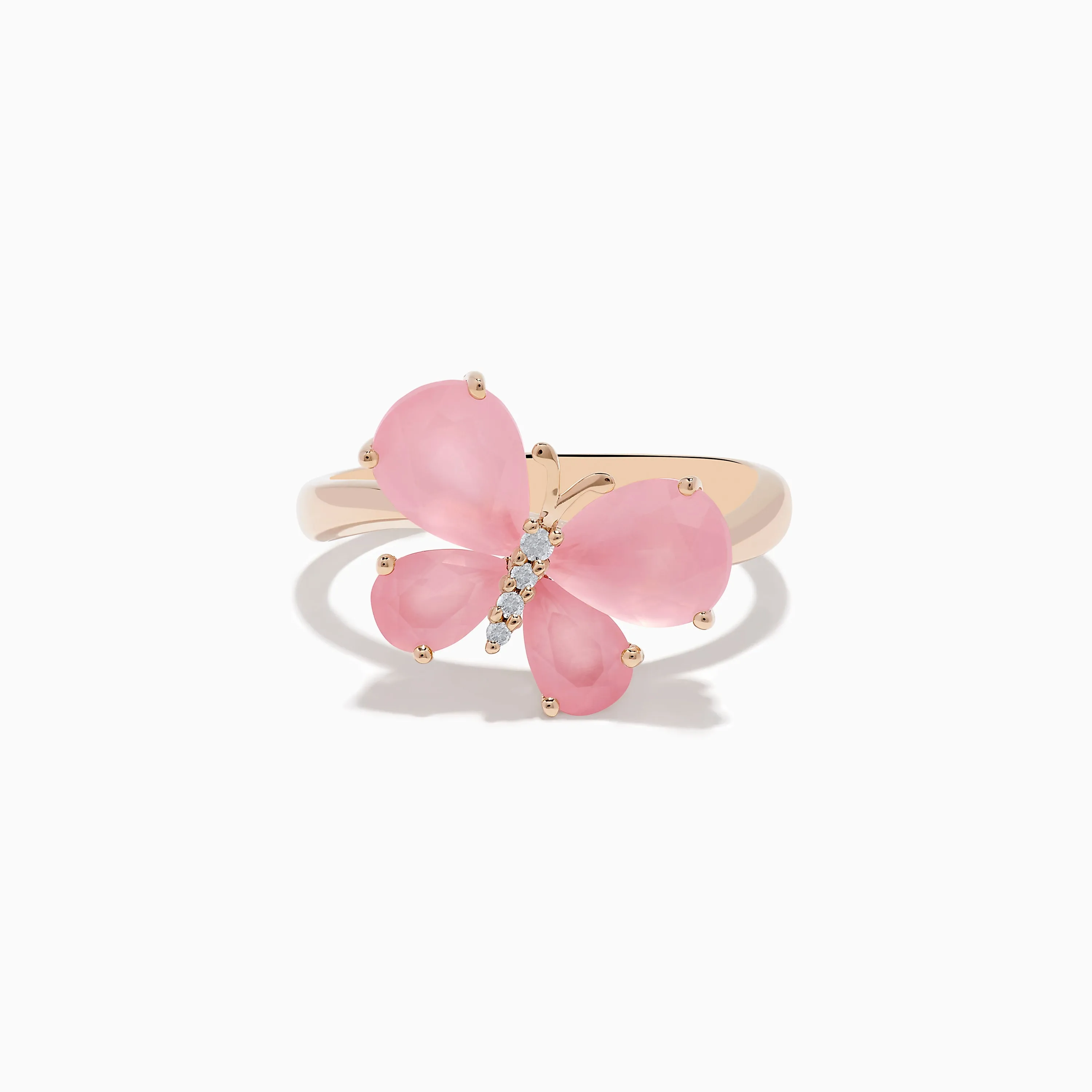 14K Rose Gold Rose Quartz and Diamond Butterfly Ring sold by Effy