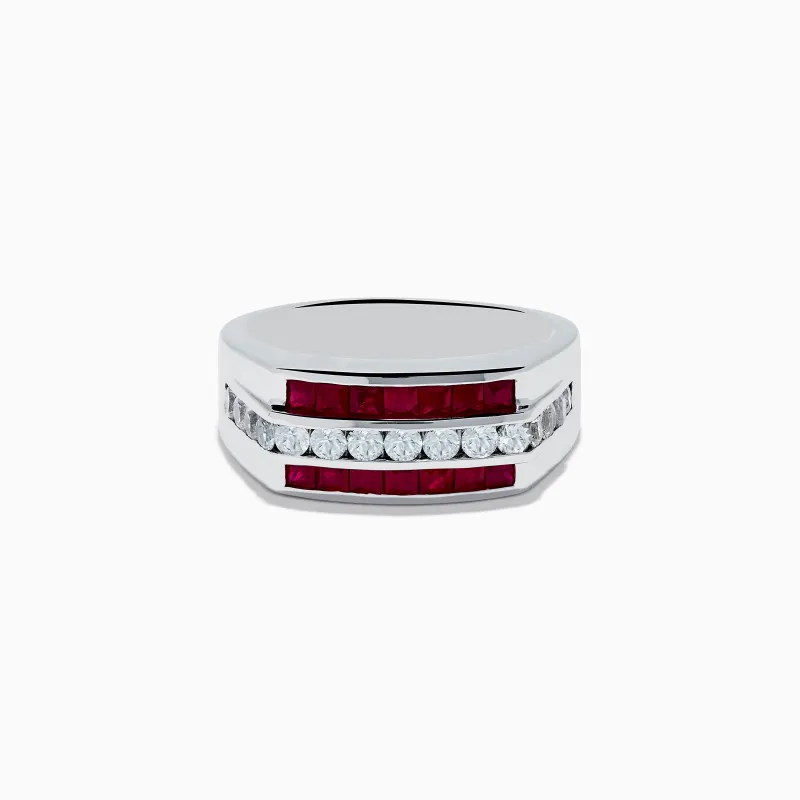 Men's 925 Sterling Silver Ruby and White Sapphire Ring sold by Effy