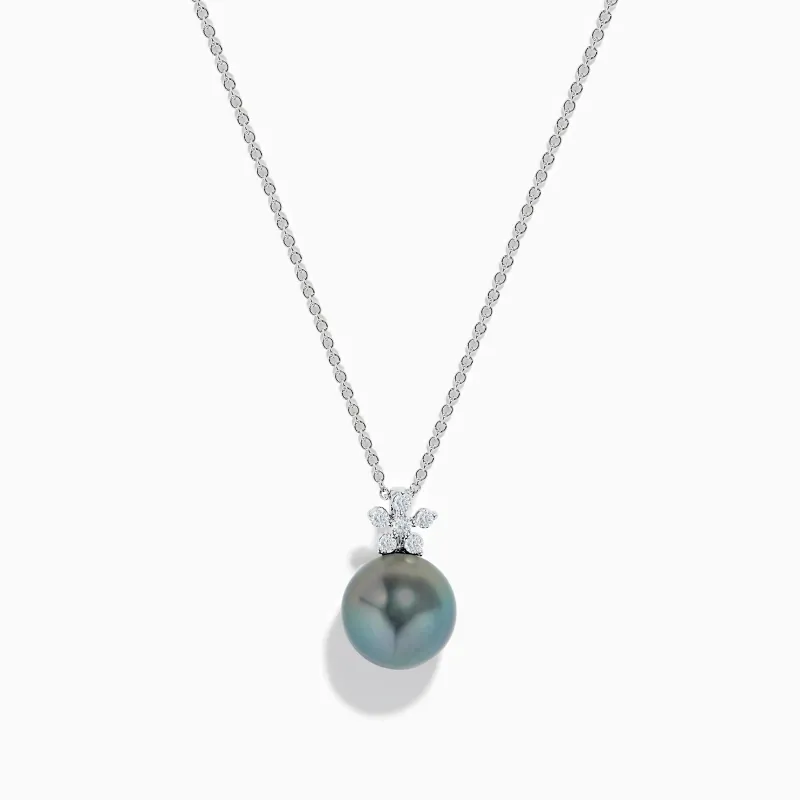 14K White Gold Tahitian Pearl and Diamond Pendant sold by Effy