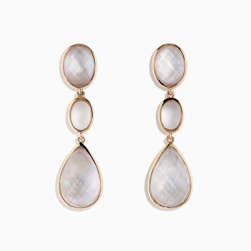 14K Rose Gold Quartz Crystal, Rose Quartz and Pink Mother Of Pearl Earrings sold by Effy
