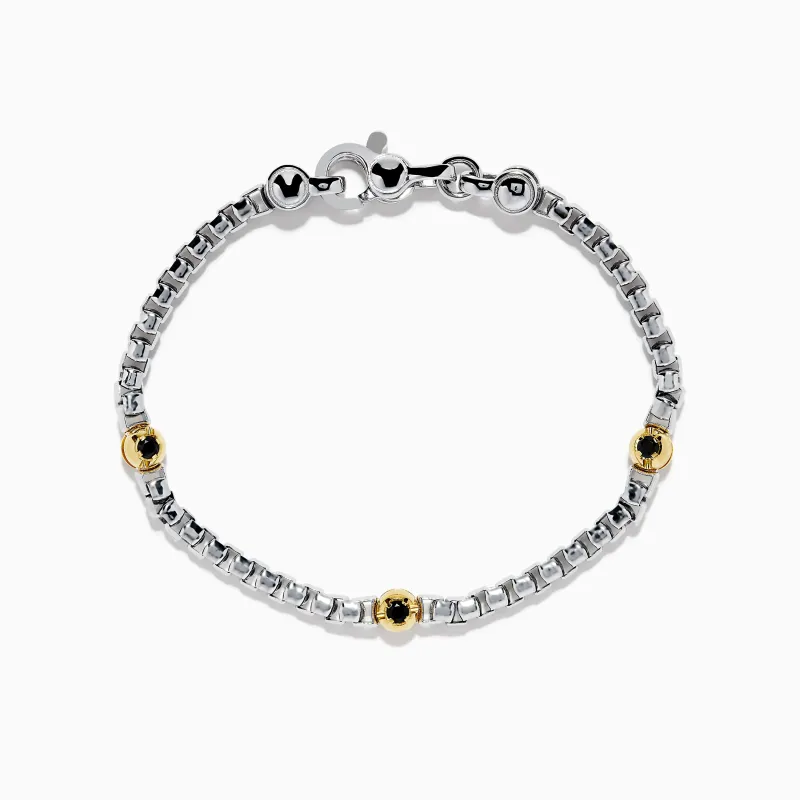 Men's 925 Sterling Silver & 14K Yellow Gold Black Spinel Bracelet sold by Effy