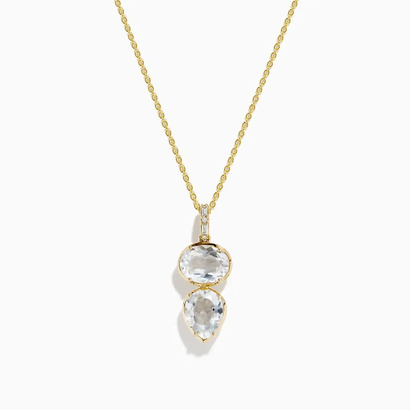 14K Yellow Gold White Topaz and Diamond Pendant sold by Effy