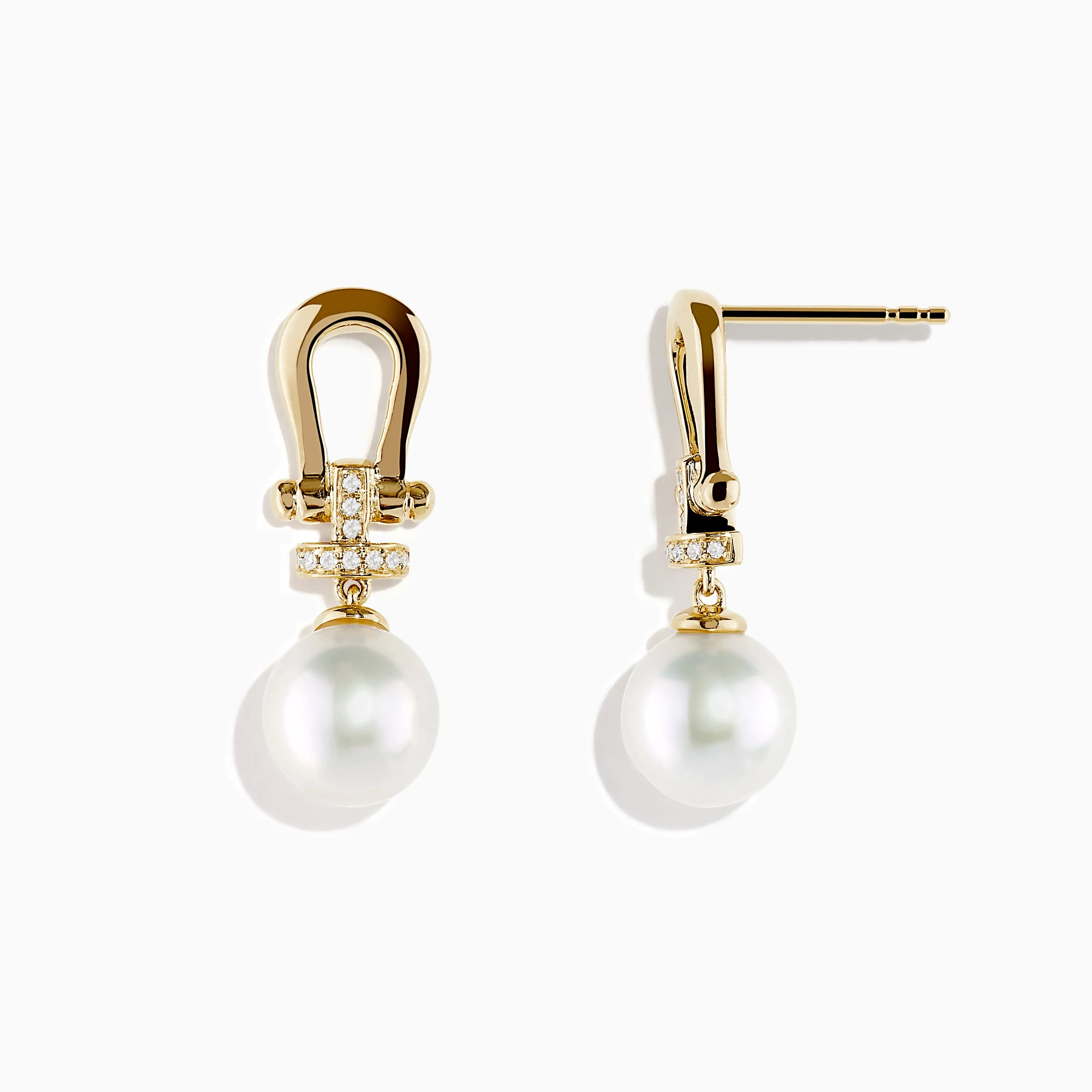 14K Yellow Gold Fresh Water Pearl and Diamond Horseshoe Drop Earrings sold by Effy product image thumbnail 2