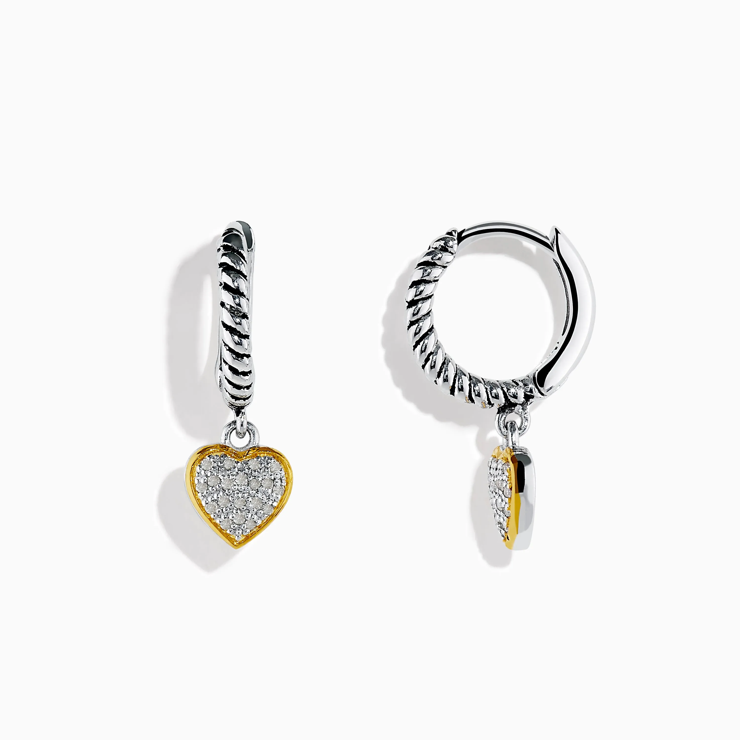 925 Sterling Silver and 18K Yellow Gold Diamond Heart Drop Earrings sold by Effy product image thumbnail 2