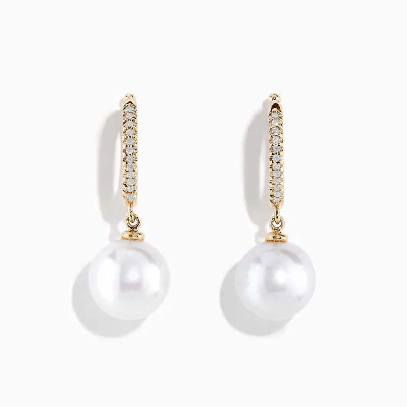 14K Yellow Gold Diamond, Fresh Water Pearl Earrings sold by Effy