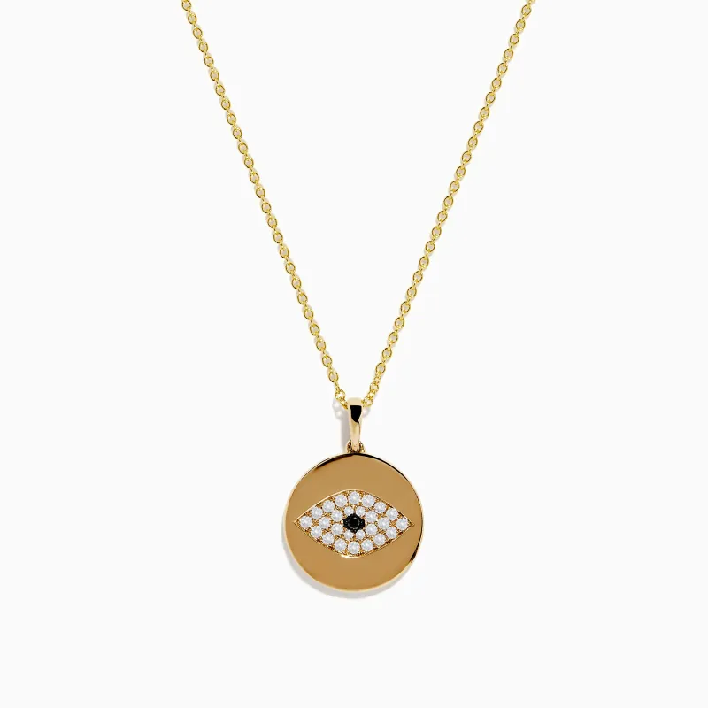 Novelty 14K Yellow Gold Diamond Evil Eye Disk Pendant sold by Effy