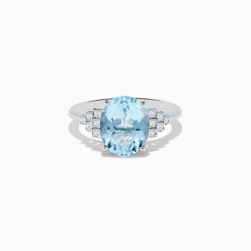 Aquarius 14K White Gold Aquamarine and Diamond Ring sold by Effy