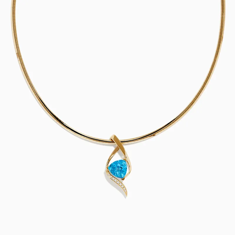 Ocean Bleu 14K Yellow Gold Blue Topaz and Diamond Pendant sold by Effy