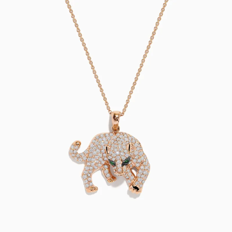 Signature 14K Rose Gold Diamond and Emerald Panther Pendant sold by Effy