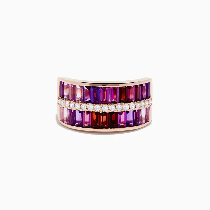 Mosaic 14K Rose Gold Multi Gemstone and Diamond Band Ring sold by Effy